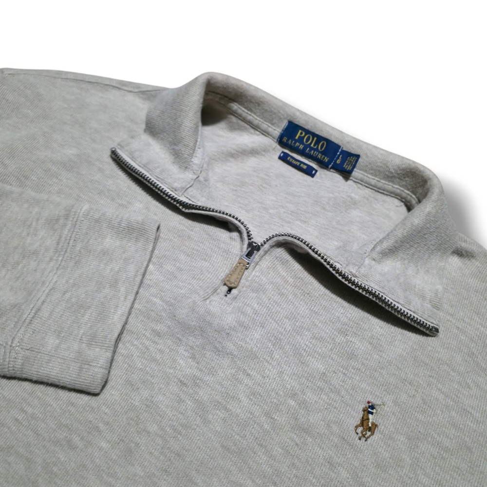 Polo Ralph Lauren Rib Estate 1/4 Zip Pullover Cream Mens Large Beige CROP Length